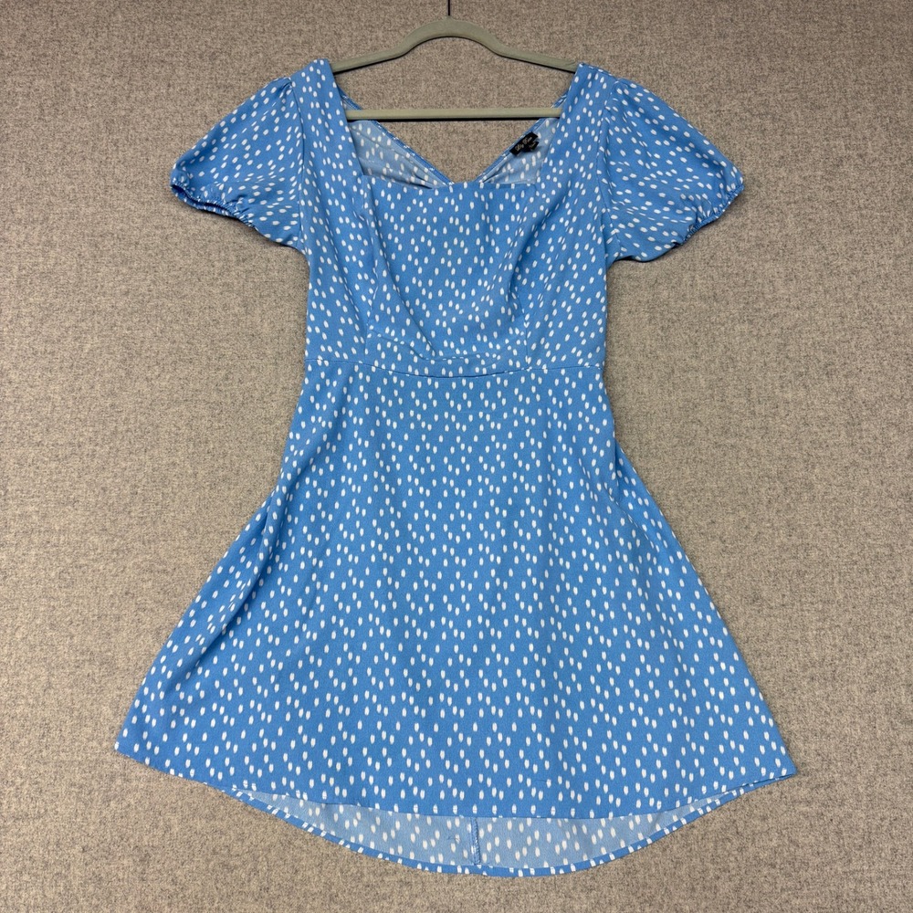 Lily Rose Dress XL Blue White Dot Puff Sleeve Cutout Back Mini A5108U54B01